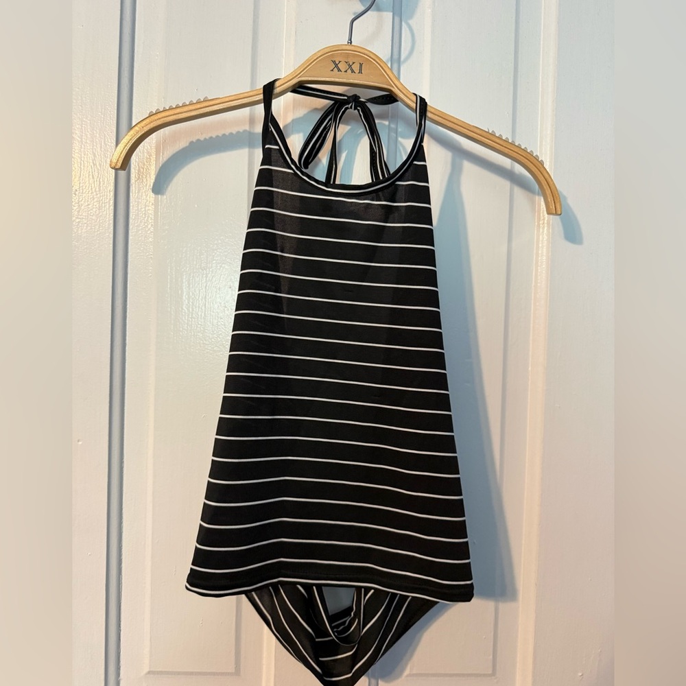 Black and White Striped Halter Top
